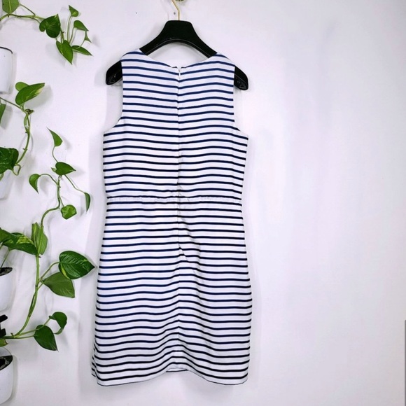 J. CREW Blue White Mini Dress 4 SMALL Striped Round Neck Sleeveless Stretch - Picture 4 of 4